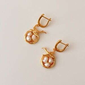 Gold Pearl Nest Drop Earrings